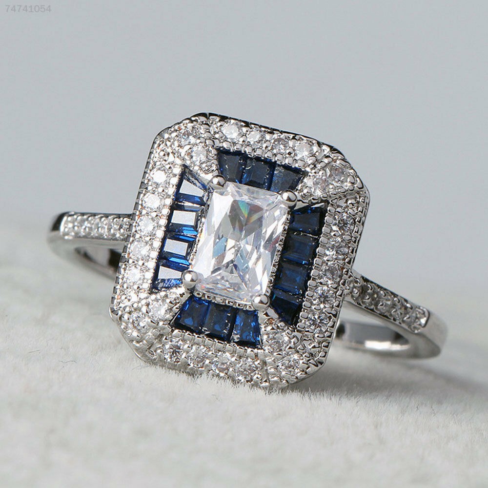 Cincin Wanita Blue Sapphire Crystal Zircon Cubic JC-019