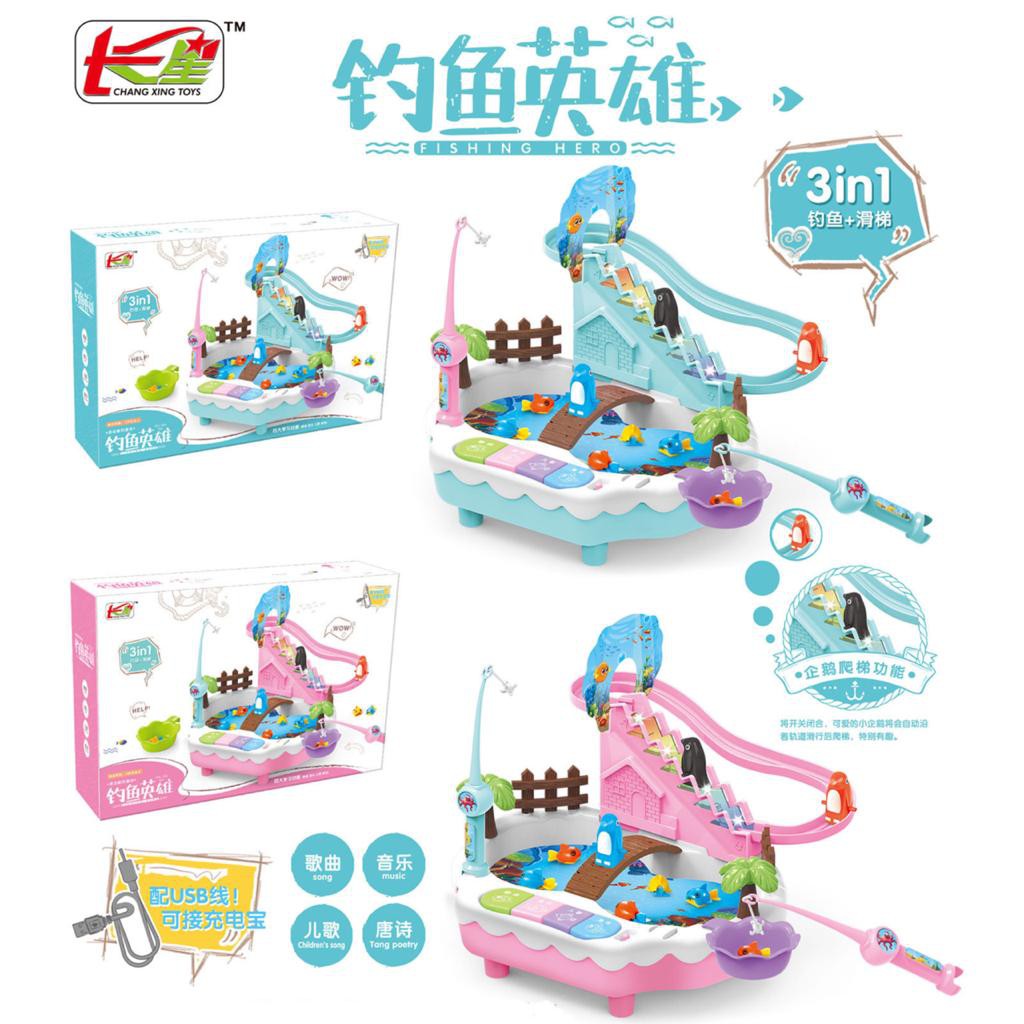 [MS]Mainan Pancingan 3in1 Pancingan Ikan Magnet Seluncuran Penguin Mini Piano Model Terbaru