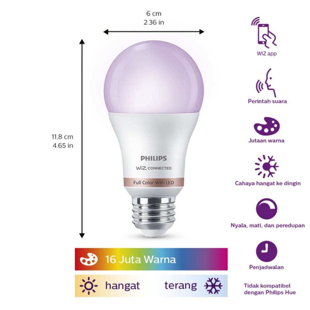 Lampu Led Philips Smart WiFi 9w WARNA Colorfull dan Tunable White 9 Watt