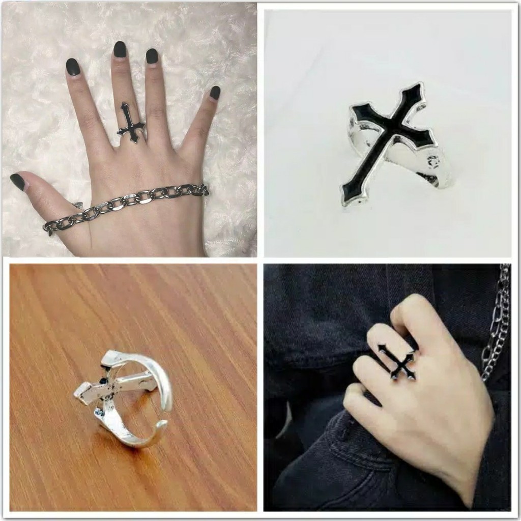 Cincin Salib Model Terbuka Gaya Punk Retro Untuk Pria Wanita