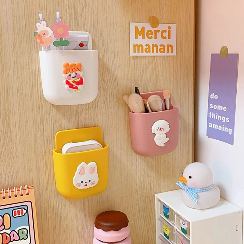 [Creative Cute Cartoon Wall-Mounted Storage Box ][Air Conditioning Remote Control TV Storage Box ][Living Room Bedroom Background Wall Decoration Organizer][Multifunctional Mobile Phone Plug Office Household Bracket]