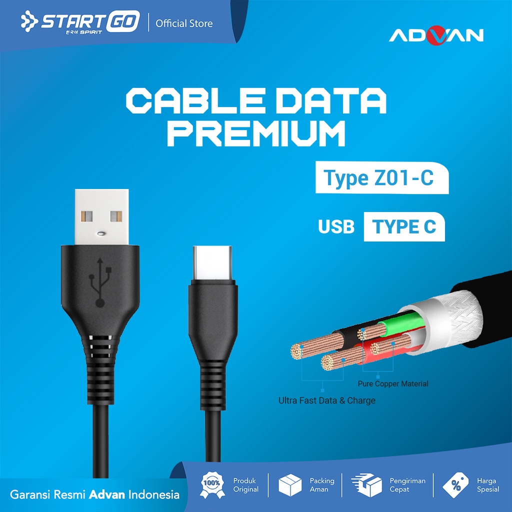 STARTGO Kabel Data Premium Z01-C USB to TYPE C 1m 2A Kabel Charger ORIGINAL