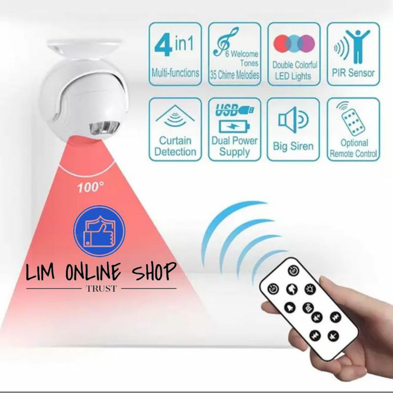 NEW Wireless Alarm Welcome Bell 125dB Sensor Gerak Remote Control Keamanan Rumah Kantor Toko Gudang