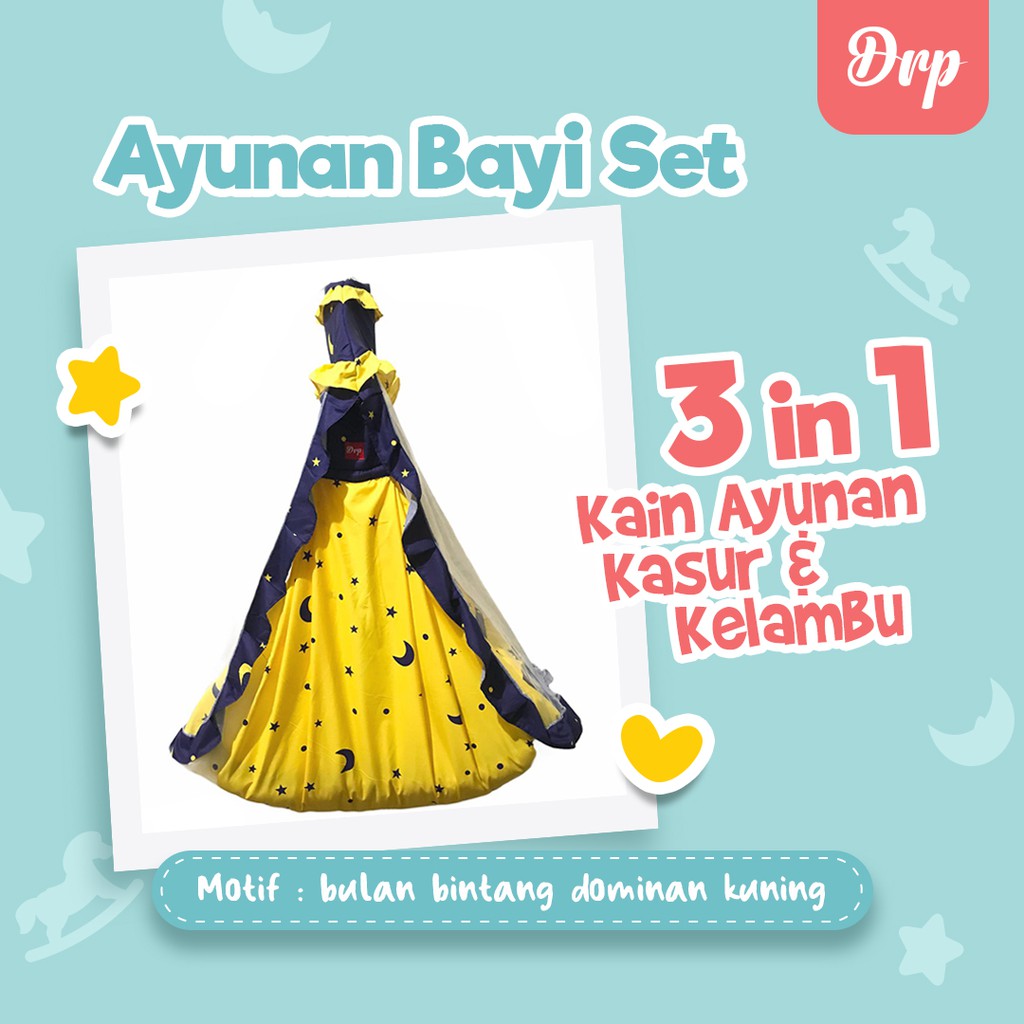 Ayunan Bayi 3 in 1 Motif Bonus Kelambu Dan Kasur bulan bintang