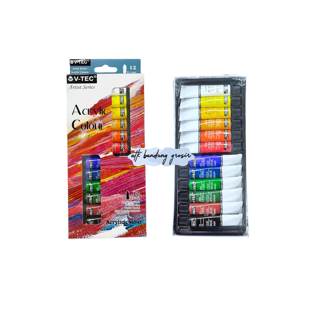 

Cat Akrilik V-TEC VT-812/A Acrylic Colours 12 Warna x 12 ML - Set