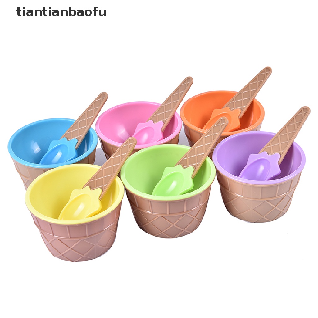 [tiantianbaofu] 6Color kids Ice Cream Bowls Ice cream Cup Couple Bowl Gifts Dessert With A Spoon Boutique