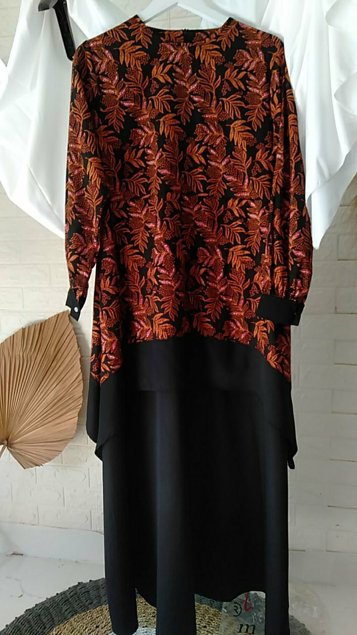 Gamis Batik Pekalongan Modern Kombinasi Polos Gamis Casual Premium Terbaru 2021 Gamis Pesta Elegant
