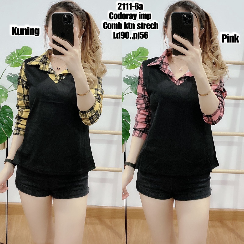 ATASAN CODORAY IMPORT BAJU FASHION WANITA COMBI KATUN STRECH TERBARU BLOUSE WANITA MURAH 2111-6-1