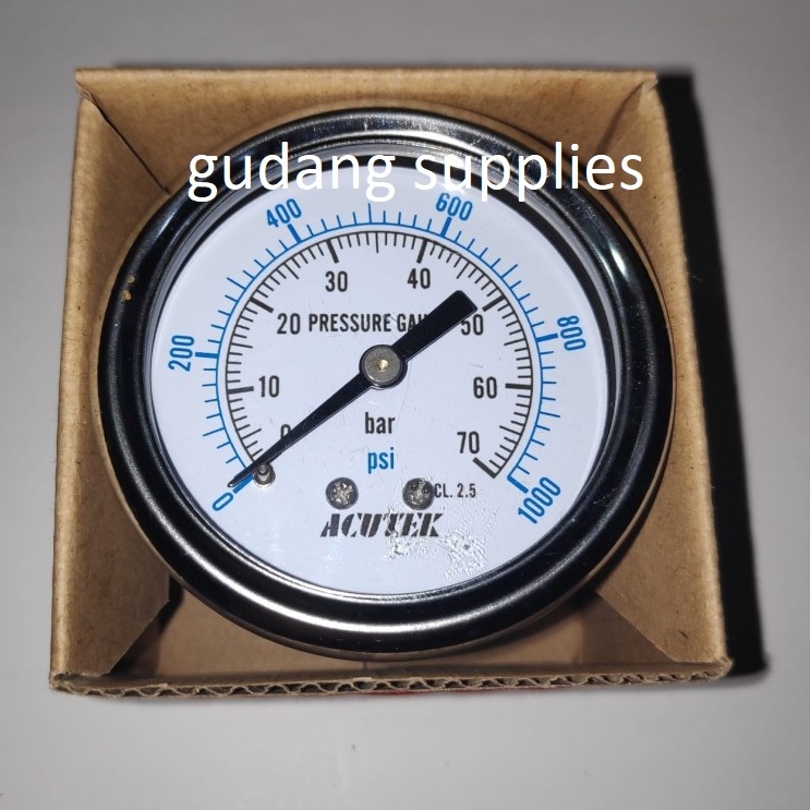 Jual PRESSURE GAUGE BACK CONNECTION 0 To 70 BAR. DRAT: 1/4 BSP + MINYAK ...