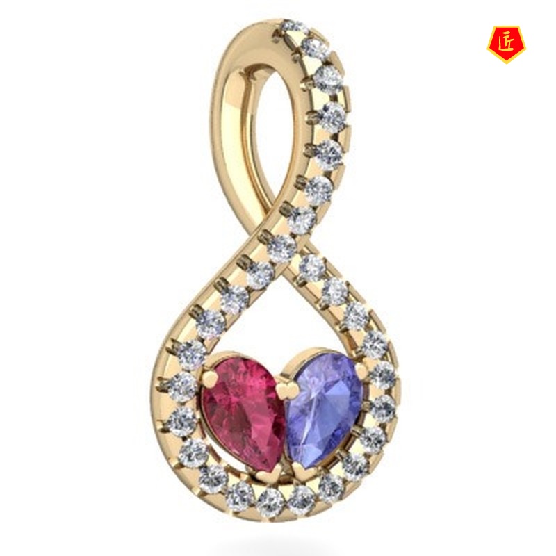 [Ready Stock]Creative Heart-Shaped Ring Red Purple Zircon Ear Stud Necklace Set