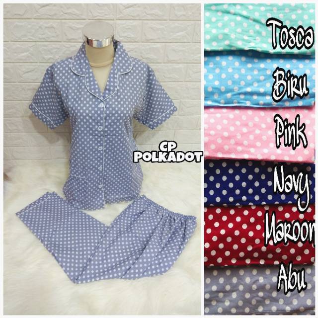 Trijaya . piyama cp dewasa motif polkadot / baju tidur wanita lengan pendek cp onde celana panjang