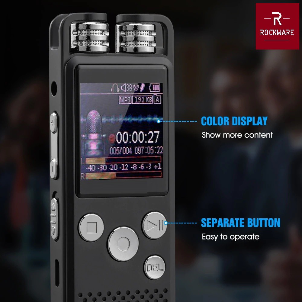 ROCKWARE RW-AVR01 - Professional Audio Voice Recorder 8GB - Dual Mic