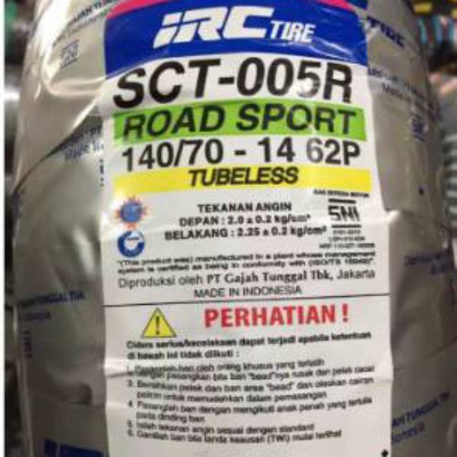 Ban Tubeless IRC SCT-005 ukuran 140/70-14 untuk Yamaha Aerox- N-max