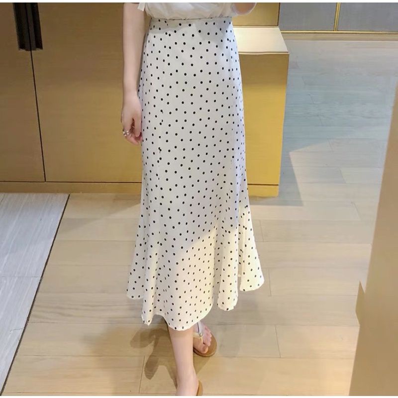 ROK  POLKA WANITA PANJANG POLKADOT - (BAHAN WOLLPEACH)