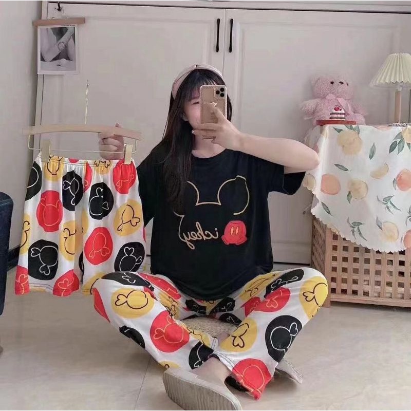 MDLV ~ BAJU TIDUR SET 3IN1 MIKI RANGKAI BAJU TIDUR IMPORT CEWEK BEST SELLER PIYAMA DEWASA IMPORT