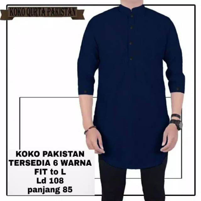 Baju Koko Kurta Polos 3 4 Saku Samping Warna NAVY Kereeen 