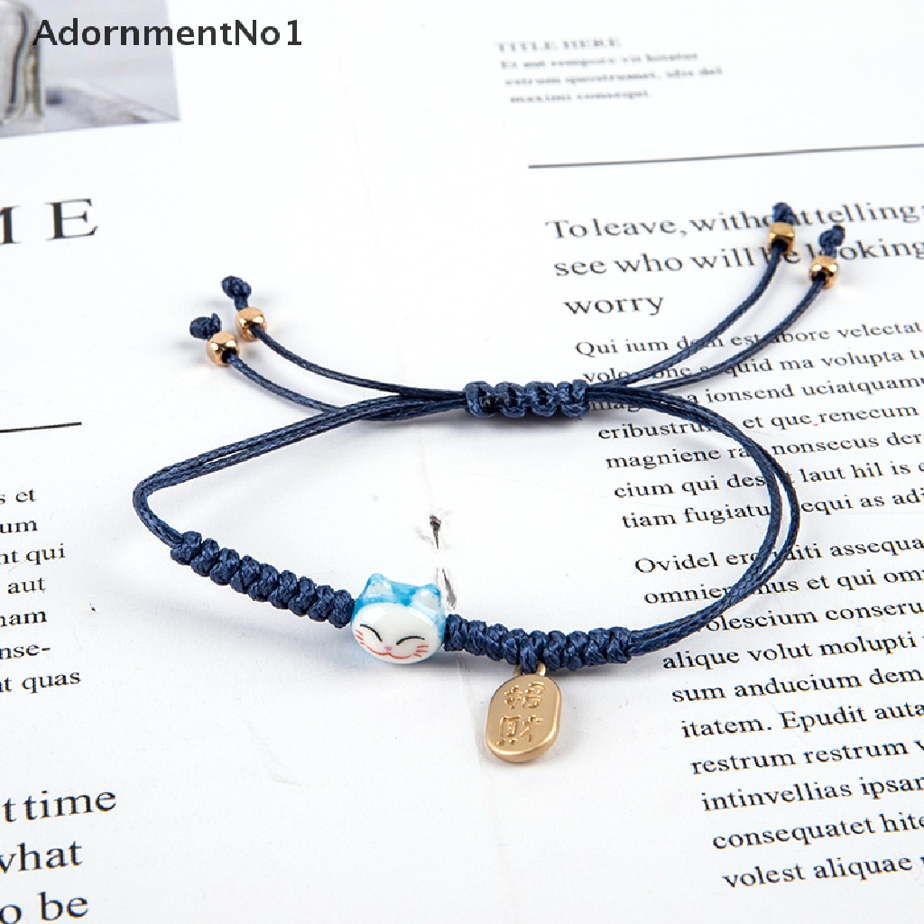 (AdornmentNo1) Gelang Tangan Tali Handmade Aksen Kucing Keberuntungan Untuk Pasangan / Pria / Wanita