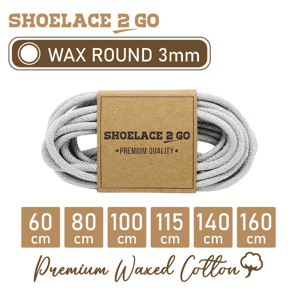 SHOELACE 2 GO PREMIUM TALI SEPATU LILIN WAX BULAT ROUND - WR3 - E1 - GREY - 3MM