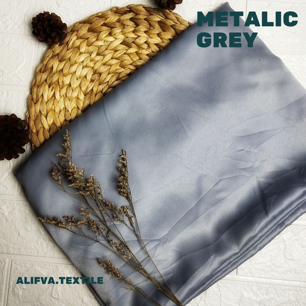 1/2 meter Kain Satin / Velvet Premium Metallic Grey