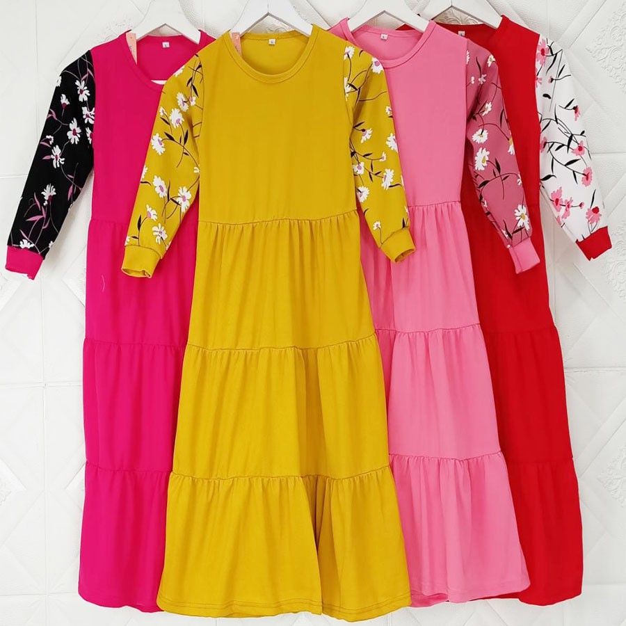 CARLINA Gamis Anak Soleha Lengan Bunga Dress Susun Kids Perempuan