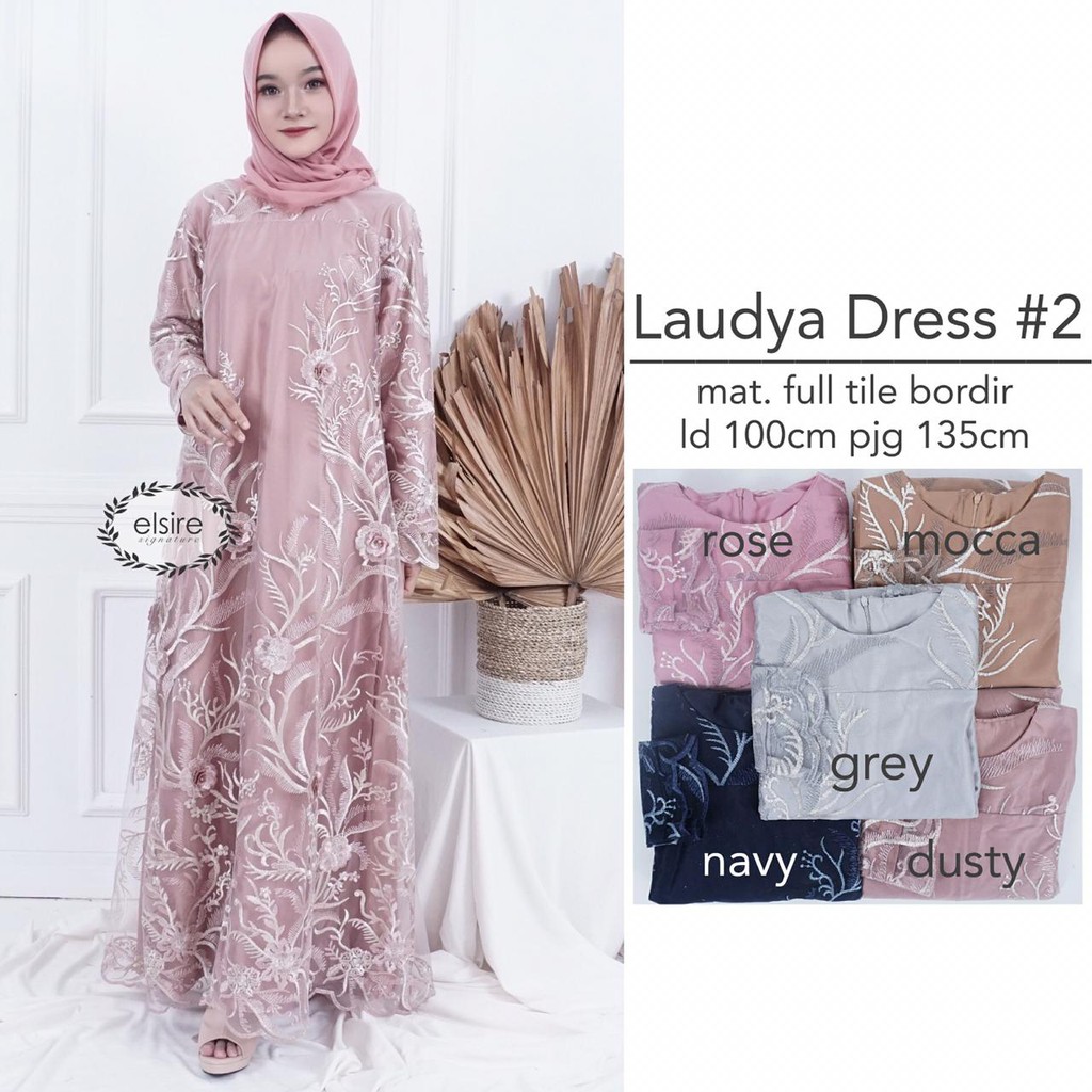 HIJABBSTORY Laudya Dress Ld100  Allsize Gamis Brukat Kekinian Gamis Brukat Tile Dress Kekinian Gamis