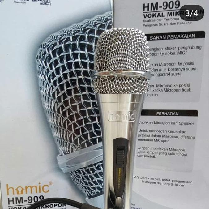 HOMIC HM-909 Mic Dynamic Microphone Karaoke Stainless Suara Jernih Original