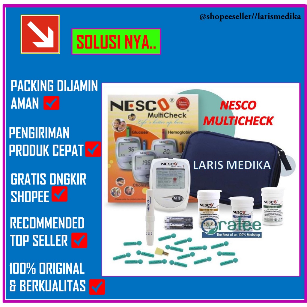 Alat NESCO Multicheck GCU 3 in 1 Cek Gula Darah, Kolesterol, Asam Urat