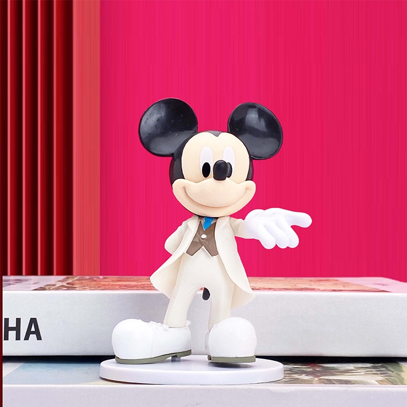 2pcs Disney Mickey Minnie White Wedding Dress Figure Doll Cake Topper Gift