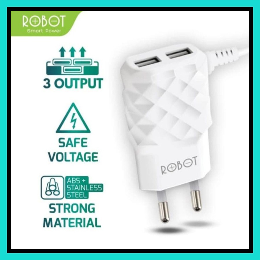 NA - Charger 2A Robot 2 Usb Real Output - Kepala Charger Kabel K5