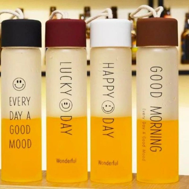 COD || Botol Minum Smile Lucky Day 350ml || Botol Doff Motif Smile Botol Murah Botol Kekinian