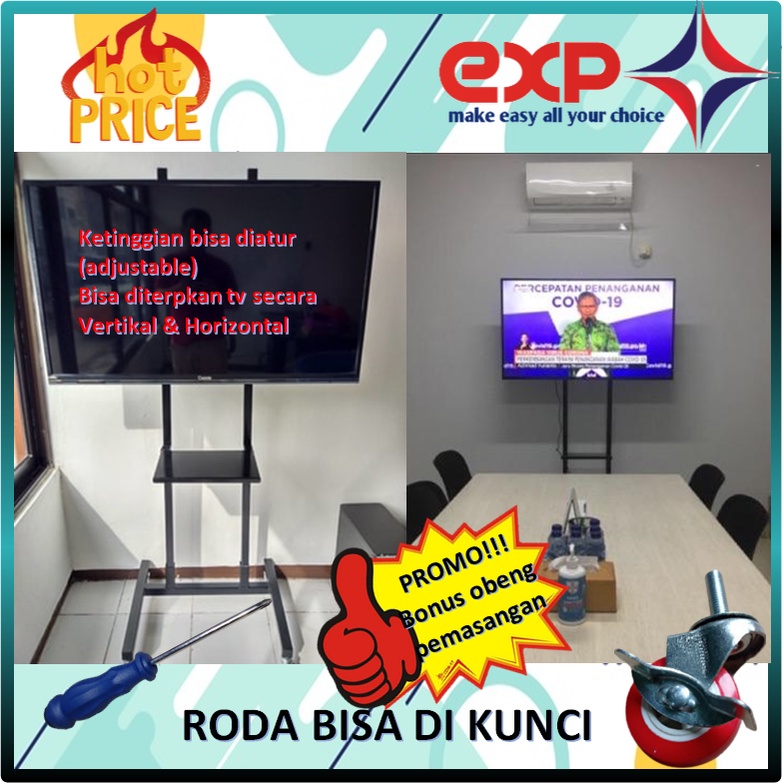 Garansi cocok!!! Bracket TV Standing 32&quot; s/d 65&quot; SANYO pakai RODA KOKOH 100% BESI MURNI