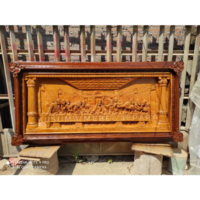 Relief 3 Dimensi Perjamuan Suci Kayu Jati (Panjang 100cm, Lebar 60cm)