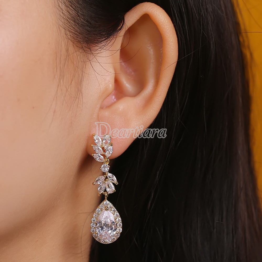 Bride elegant geometric zircon earrings wedding bridal earrings