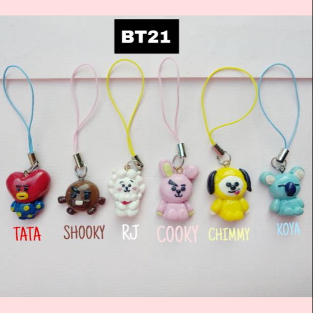 BT21 Character keychain, gantungan HP/ kunci  (Tata, shooky, RJ, cooky, chimmy, koya)Polymer clay