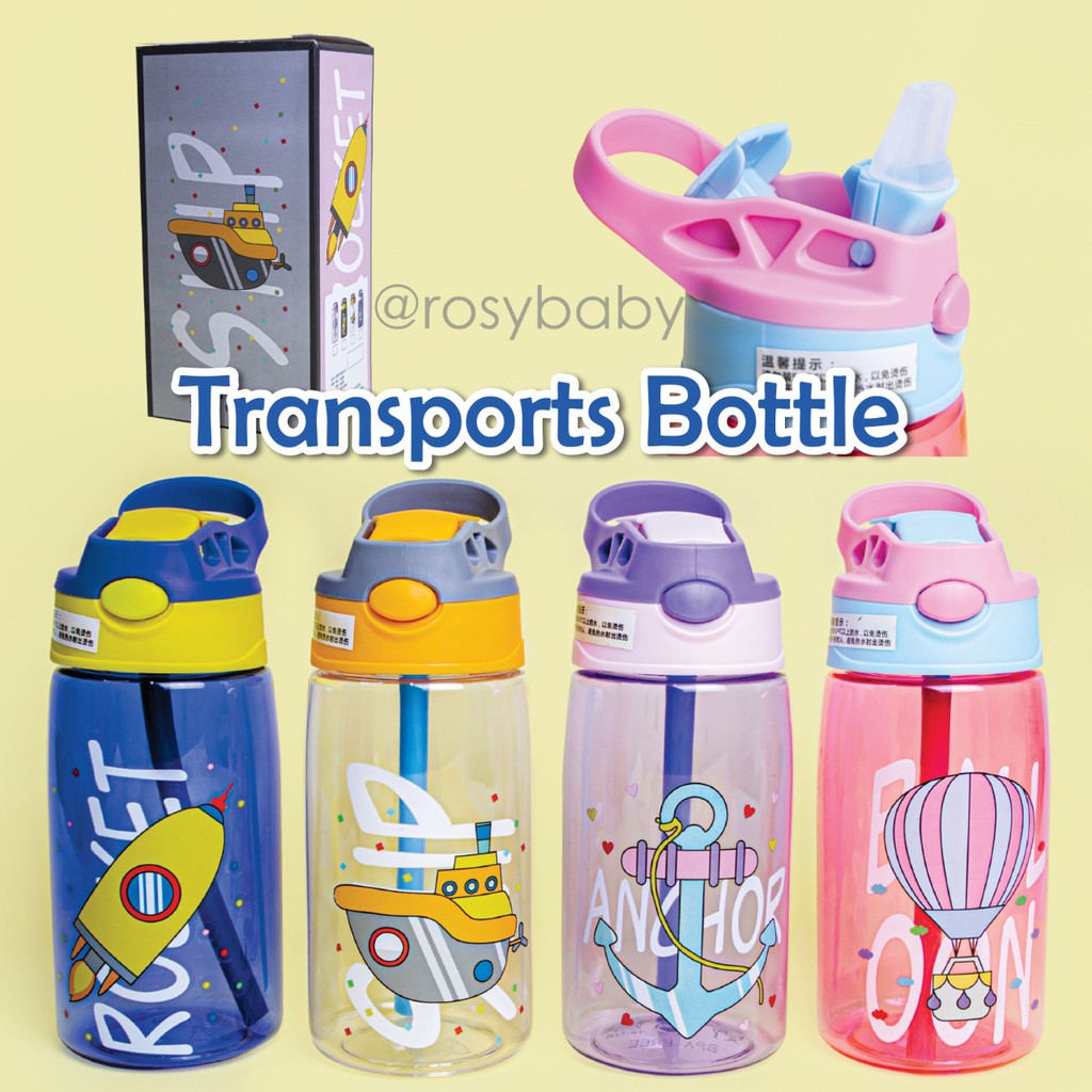 Botol Air Minum 450 ml / Botol Minum Anak Lucu Motif Karakter Imut dengan Sedotan BPA FREE Botol