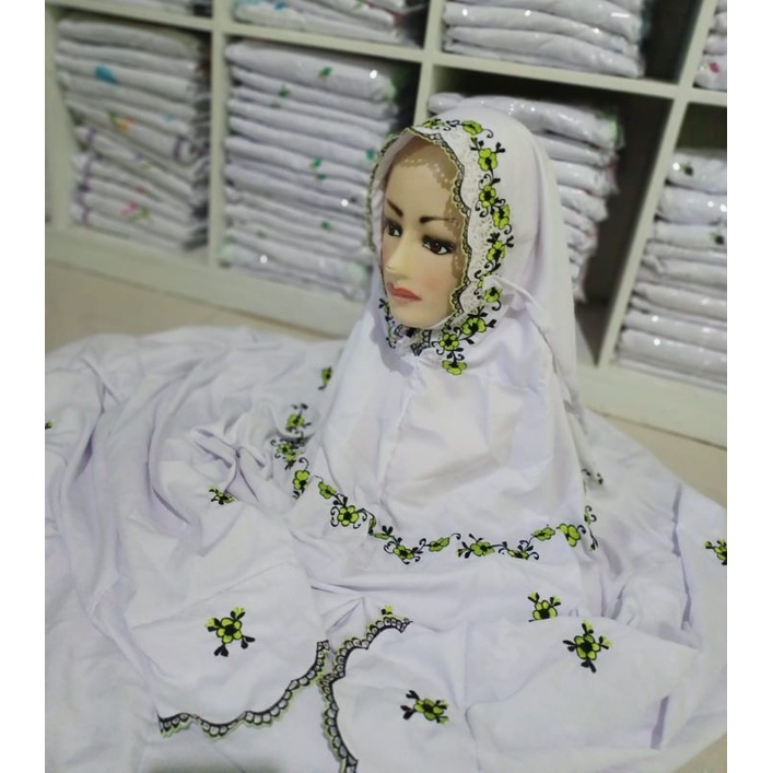 Mukena Terusan Bordir Santri Polino Super Silk Malissa Series Mukena Lajuran Khas Pesantren Bordir J