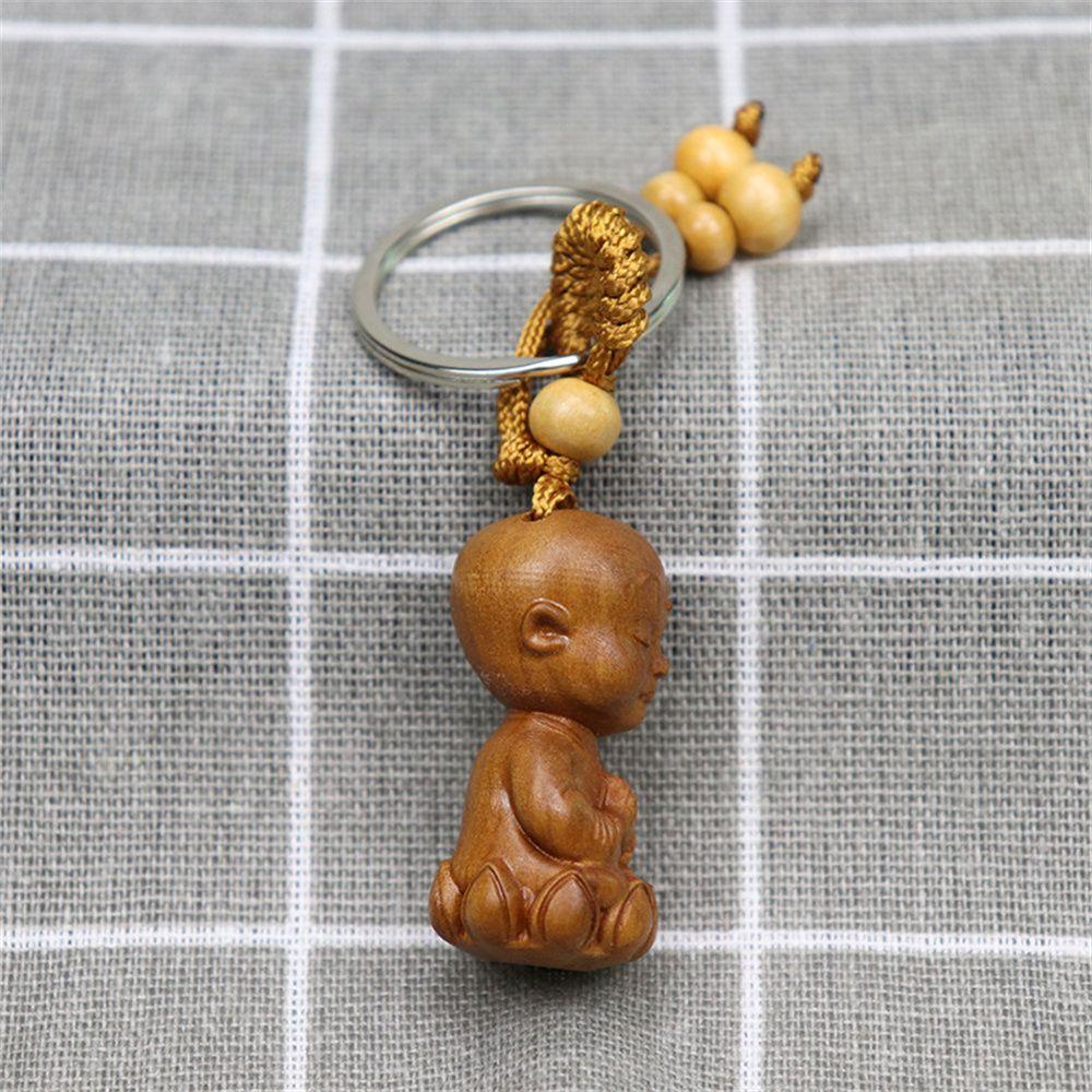 Preva W ooden Keychain Gantungan Kunci Bentuk Orang Buddha Lucu