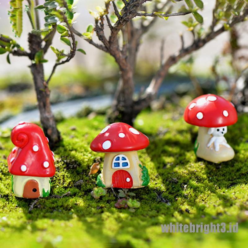 (white3) Miniatur Rumah Jamur Bahan Resin Untuk Dekorasi Fairy Garden