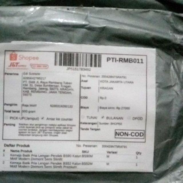 Kemeja Batik Pria Lengan Pendek Bs90 Katun Motif Modern Dixmont Semi Slimfit