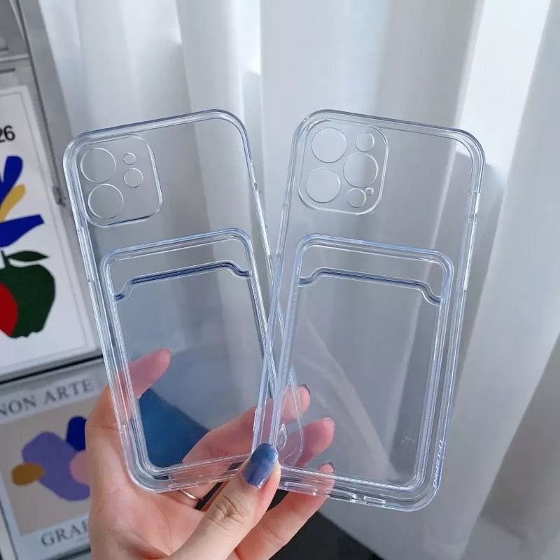 CLEAR CASE SLOT CARD HOLDER FOR IPHONE 6 6G 6S 6+ 6S+ 7 7+ 8 8+ PLUS SE 2 2020 X XS MAX XR 11 12 13 14 15 PLUS PRO MAX Casing Transparent Soft TPU Card Holder Clear Phone Cover