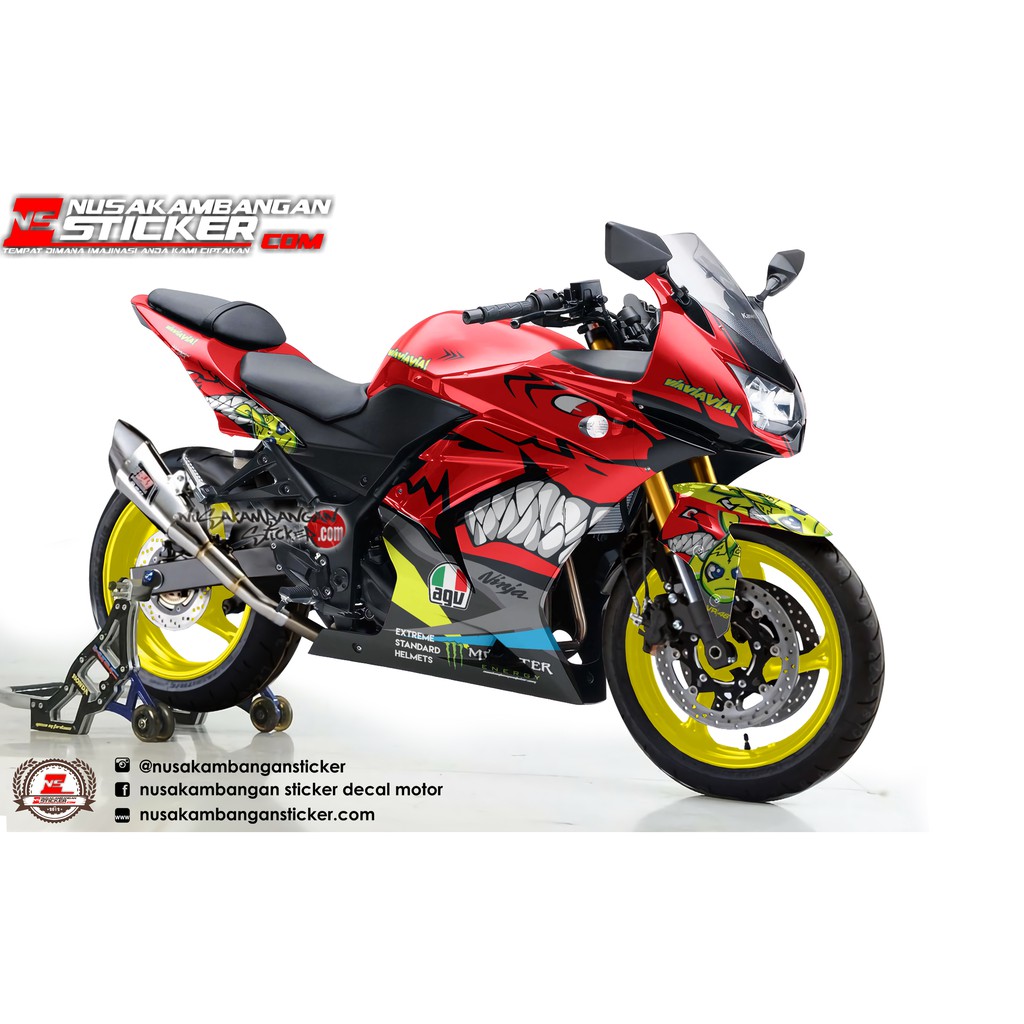 Decal Stiker Motor Ninja 250 Karbu Full Body Racing Team Shark AGV Merah Grafis Sticker Custom Varia