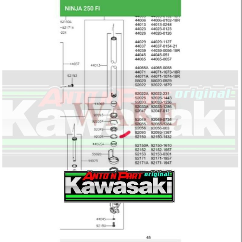 Spacer ring seal shock depan Ninja 250 300 Fi 250fi 300fi Abs Original kawasaki