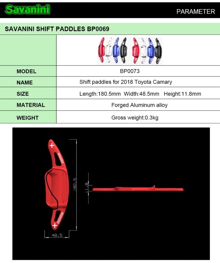 Savanini Paddle Shift Stir Toyota Camry Gen 8 2018 - Up