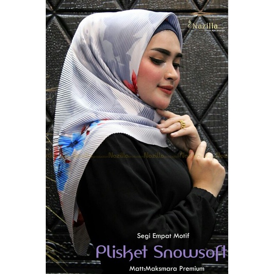 Jilbab Segi Empat Motif Plisket Polycatton Ori Nazilla-Snowsoft Grey