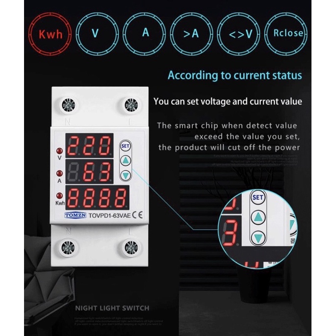 Protector Relay 63A 230V 3IN1 Disesuaikan Atas dan Di Bawah Tegangan