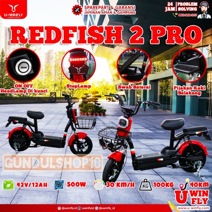 Sepeda Listrik U winfly, RED FISH 2 PRO, Uwinfly, U-winfly