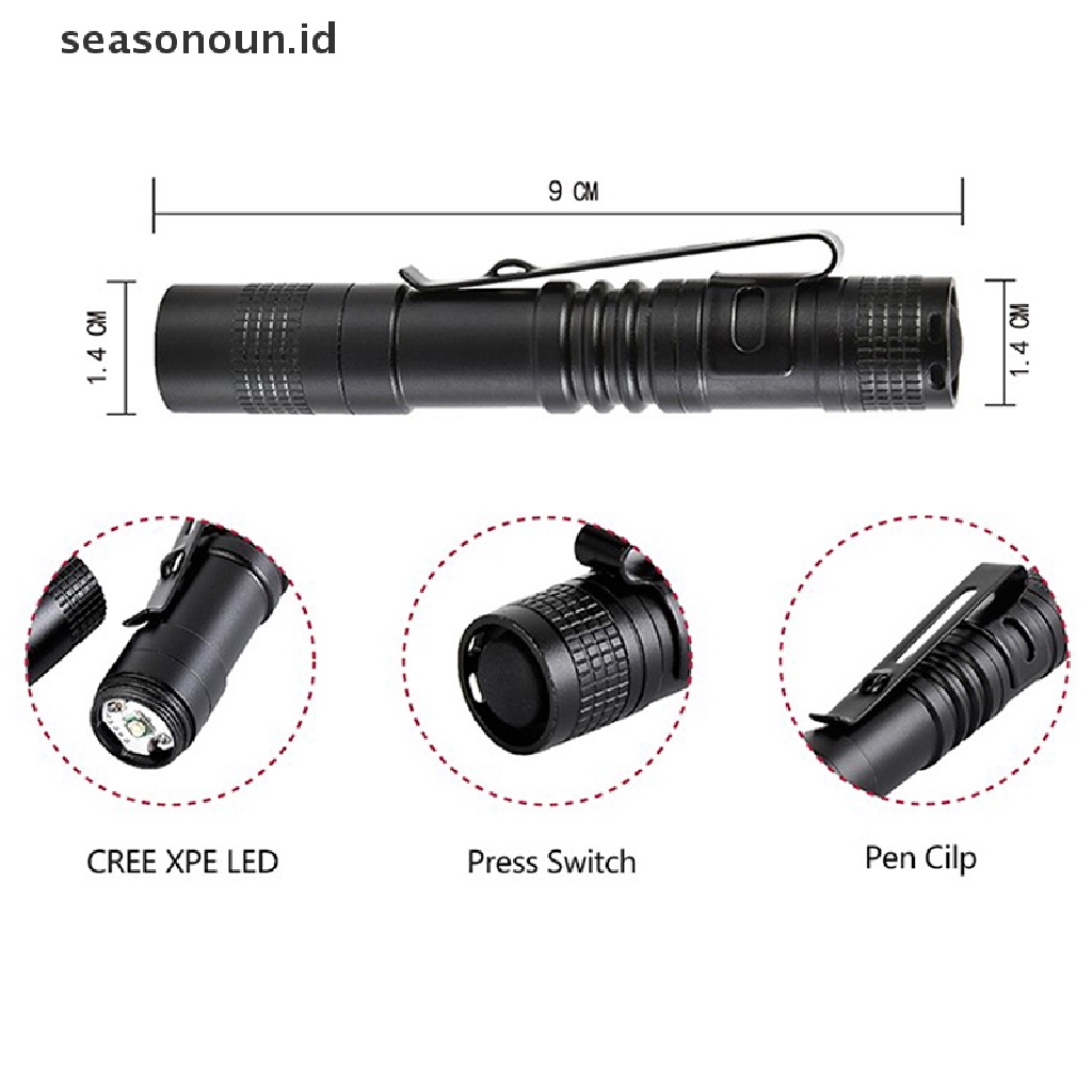 (seasonoun) Xpe-r3 Lampu Senter LED Mini Bentuk Pulpen Untuk Camping Outdoor