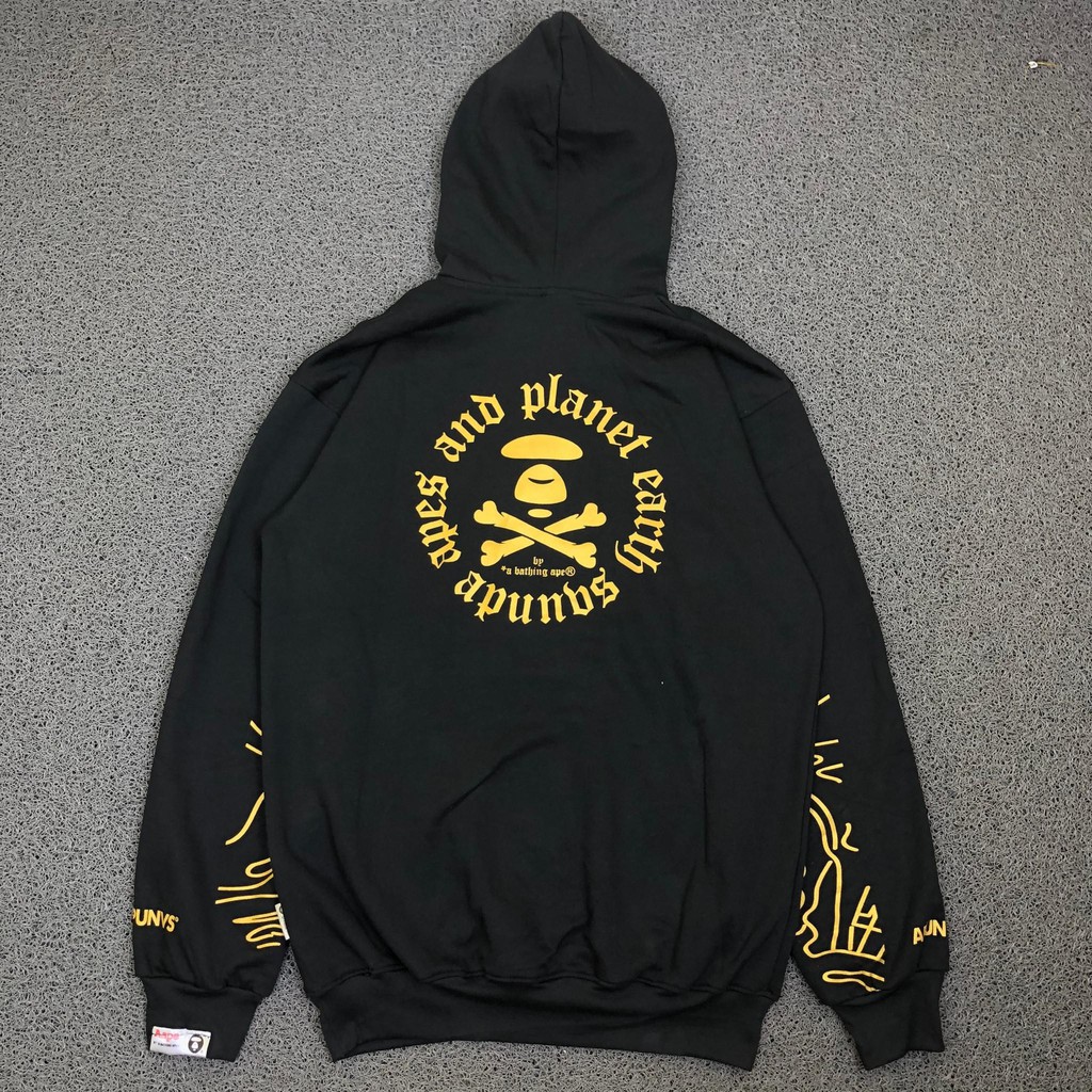 JAKET SWEATER HOODIE AAPE BY A BATHING APE BAPE GOLD SKELETON BLACK GENUINE MURAH