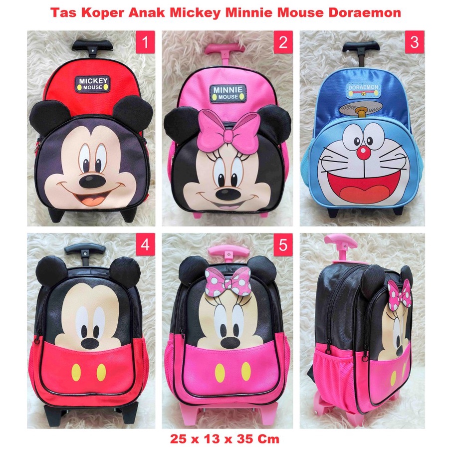 Tas Troli Koper Anak Sekolah TK PG PAUD Ransel Mickey Minnie Mouse Doraemon Murah Impor Trolly Bag