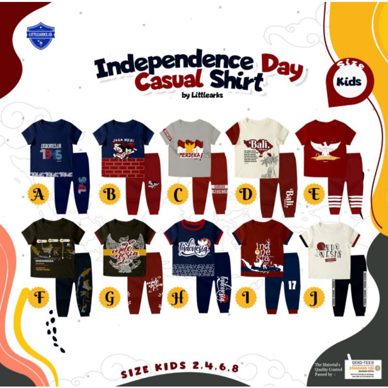 READY CASUAL SHIRT INDEPENDENCE DAY BY LITTLE ARKS 2-8 TAHUN / SETELAN ANAK LAKI-LAKI PEREMPUAN / SE